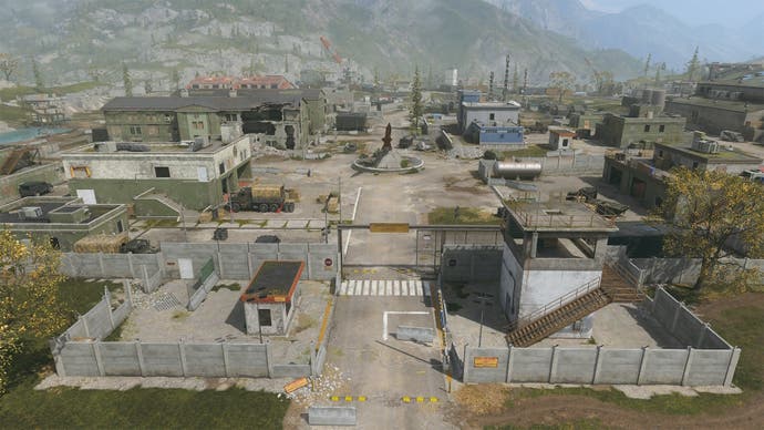 drone view of the orlov military base point of interest on the urzikstan warzone map