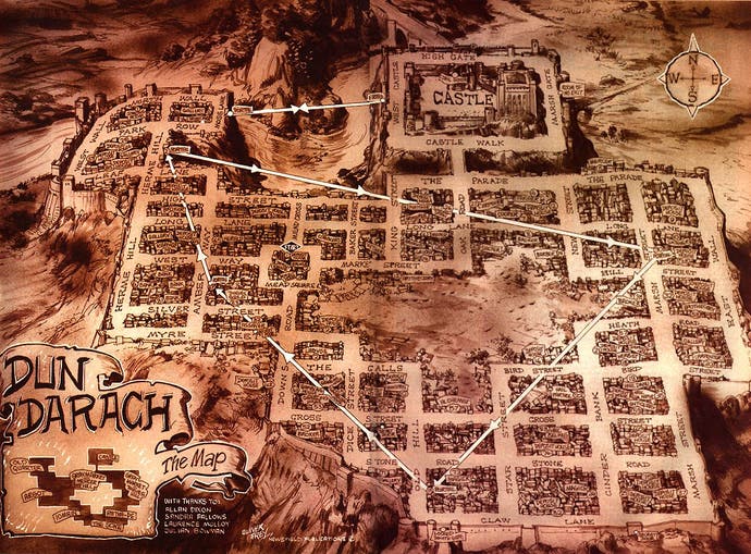 A map of Dun Darach, neautofully drawn with many paths visible.