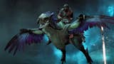 A still from the Monster Hunter Wilds trailer showing a hunter riding their bird-like mount.