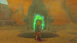 Link stands in front of the Rotsumamu Shrine