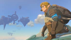 Link crouches on a glider in the sky in The Legend of Zelda: Tears of the Kingdom