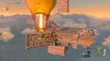 zelda totk link riding homemade hot air ballon and facing next floating island